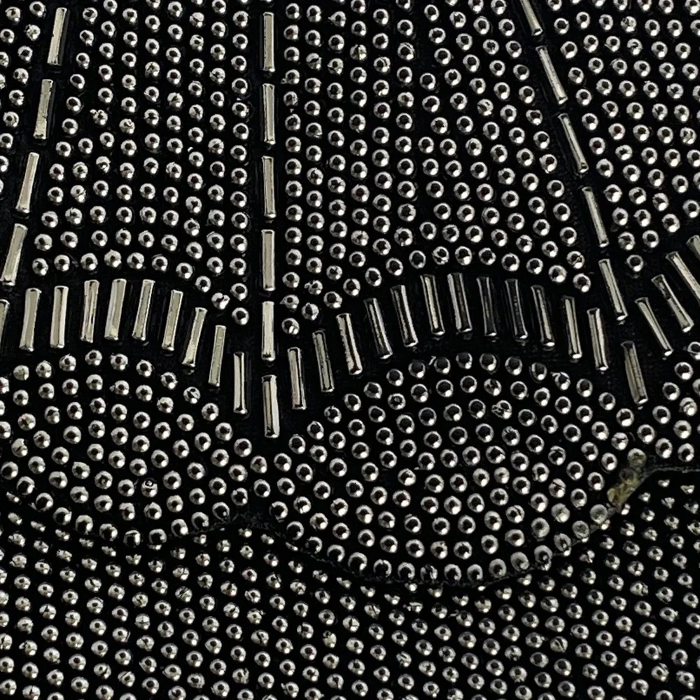 Beaded Evening Clutch Bag Womens Black Silver Scalloped Shell